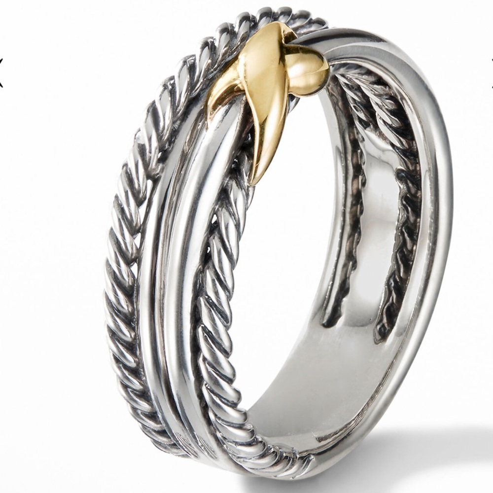 David Yurman X Crossover Band Ring in Sterling Silver with 18K Yellow Gold - Picture 8 of 12
